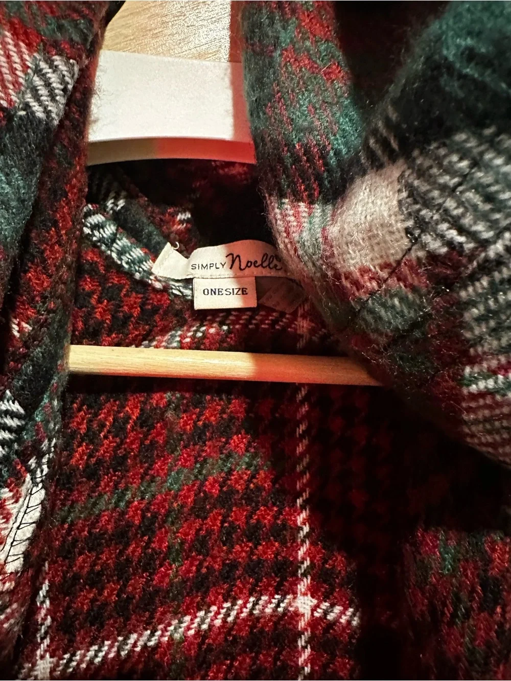 Simply Noelle Plaid Hooded Fringe Poncho in Red, Green & Black